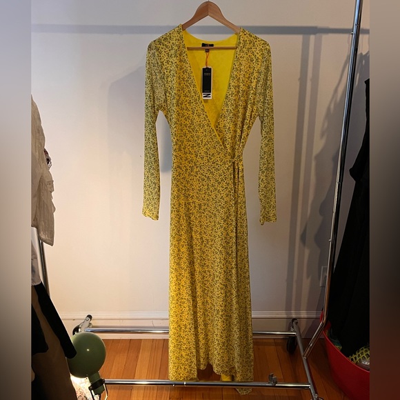 Floral Yellow Wrap Around Floor Length Dress - Picture 1 of 8